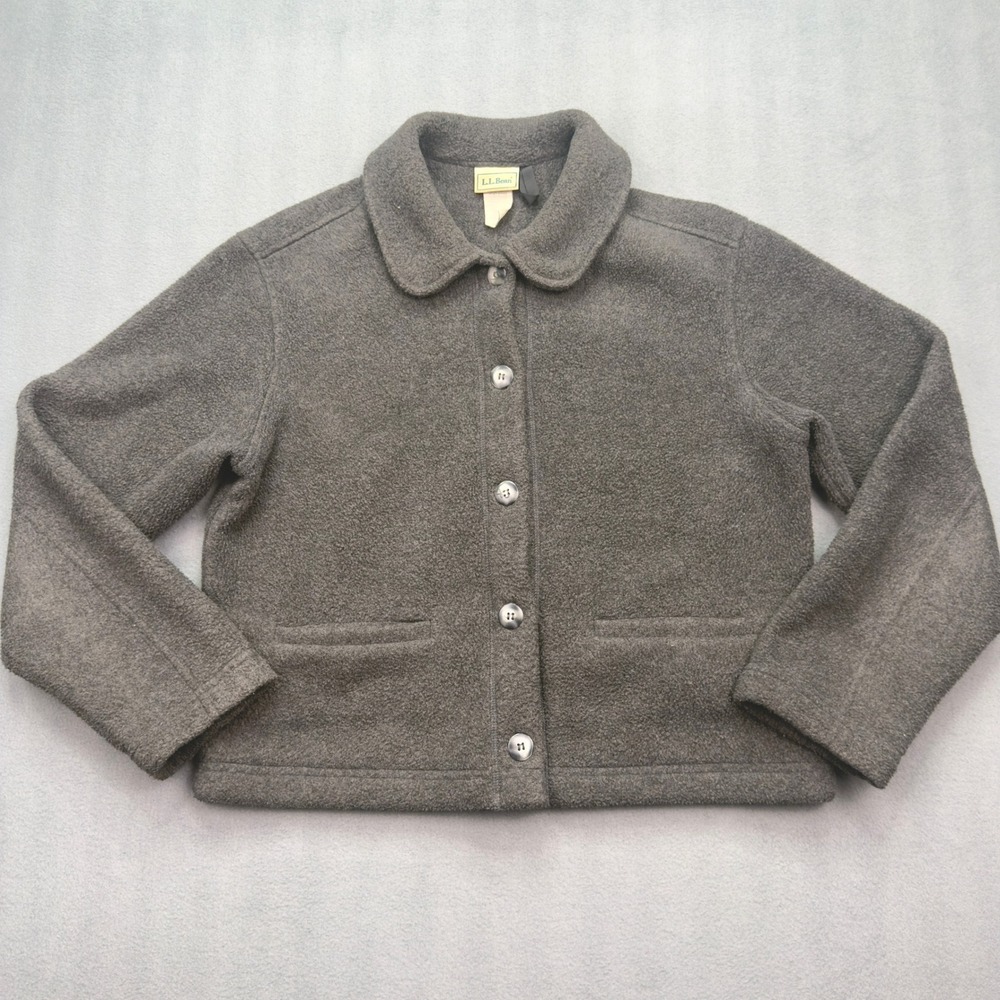 Vintage LL Bean Fleece Button Up Jacket Size S Gray Made in USA